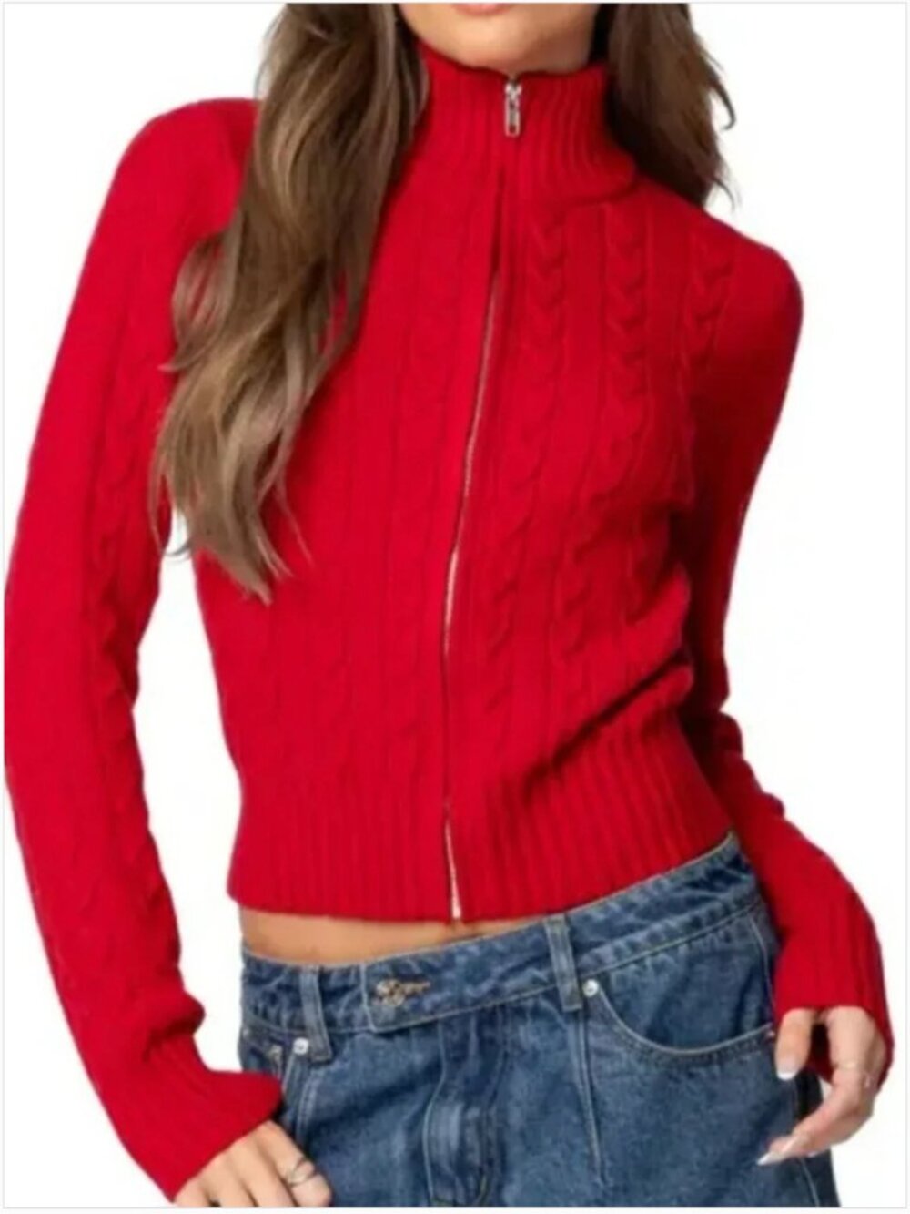Madison Studio Cashmere Full Zipper Front Red Cardigan size S